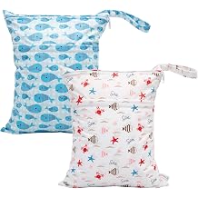 ALVA ALVABABY 2pcs Cloth Diaper Wet Dry Bags Waterproof Reusable with Two Zippered Pockets Travel Beach Pool Daycare Soiled Baby Items Yoga Gym Bag for Swimsuits or Wet Clothes LX-YK6163