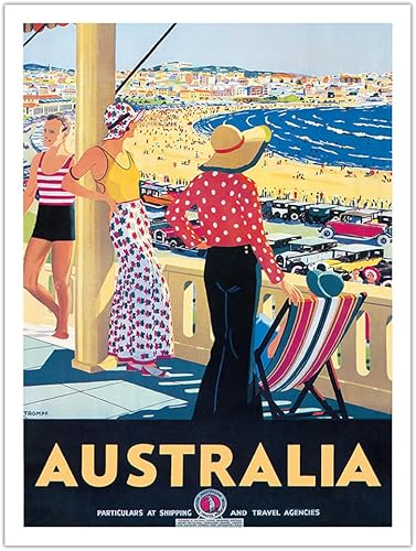 Australia - Bondi Beach New South Wales - Póster de viaje vintage por Percy Trompf c.1929 - Impresión de papel de bambú de 10.23 ozm (sin marco) 24
