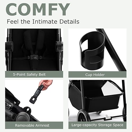 Miniatura 8 de INFANS Cochecito infantil 2 en 1, cochecito de bebé horizontal y cochecito de cuna reversible, cochecito plegable con toldo ajustable, cesta de