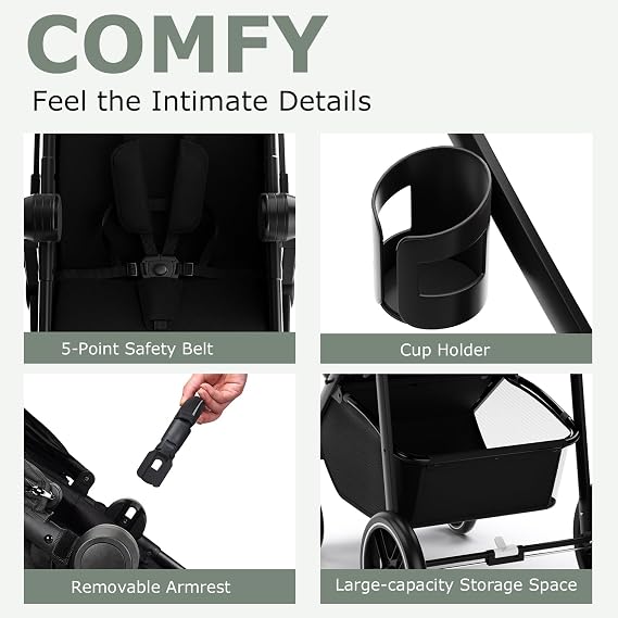 INFANS 2 in 1 Baby Stroller, High Landscape Infant Stroller & Reversible Bassinet Pram, Foldable Pushchair with Adjustable Canopy, Storage Basket, Cup Holder, Suspension Wheels (Black)