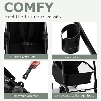 INFANS 2 in 1 Baby Stroller, High Landscape Infant Stroller & Reversible Bassinet Pram, Foldable Pushchair with Adjustable Canopy, Storage Basket, Cup Holder, Suspension Wheels (Black)
