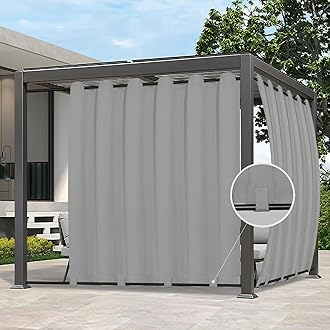 Easy-Going Outdoor Curtains Waterproof Windproof Weatherproof Curtain for Patio, Cabana, Porch, Pergola and Gazebo, Grommet Top and Tab Bottom Drape, 1panel, 110x108 inch, Light Grey
