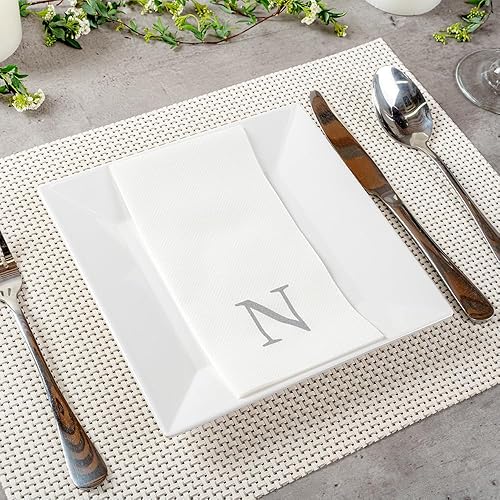Miniatura 193 de Luxenap - Toallas de invitados de 15.8 x 7.9 pulgadas, 50 toallas de mano con letras plateadas, letra "P", fuente Sans Serif, servilletas de papel