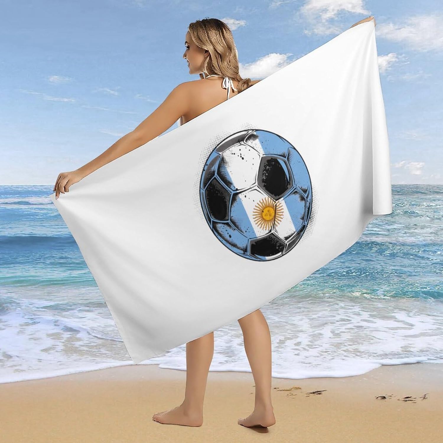 Argentina Flag Football Soccer Sport Bath Towel Beach Towels Quick Dry Oversized Bath Blanket Highly Absorbent Towel for Women Men 160x80cm
