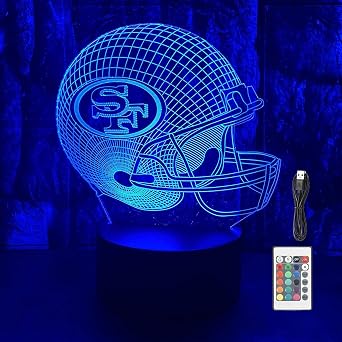 Football Helmet Shape 3D LED Optical Illusion Acrylic Night Light, 7 Colors Change Dimmable USB Powered Bedroom Decoration Table Lamp Birthday Christmas Gift for Kids, Men, Women, SF Fans