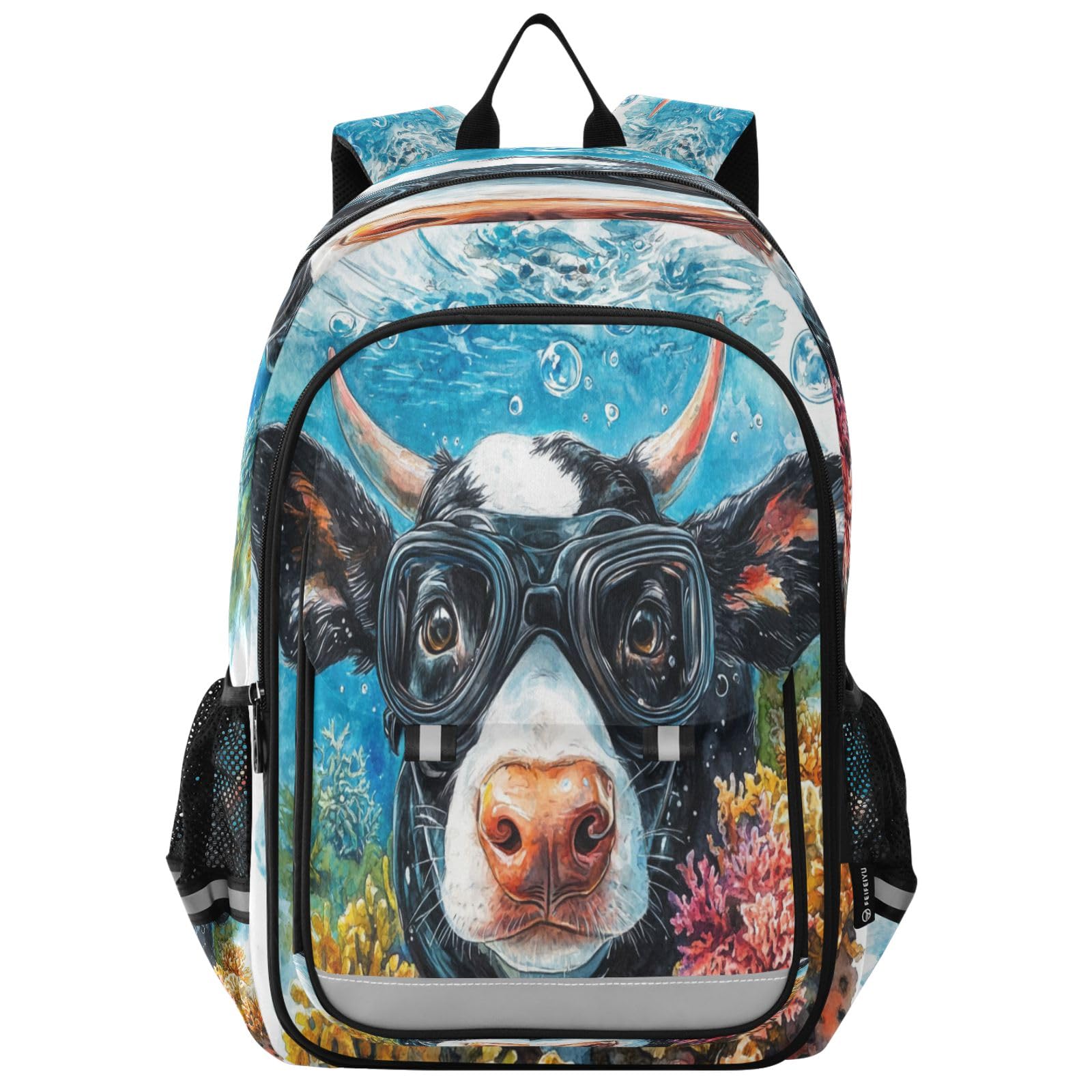 Sac à dos d'école pour enfants original style vache blanche unique - 8