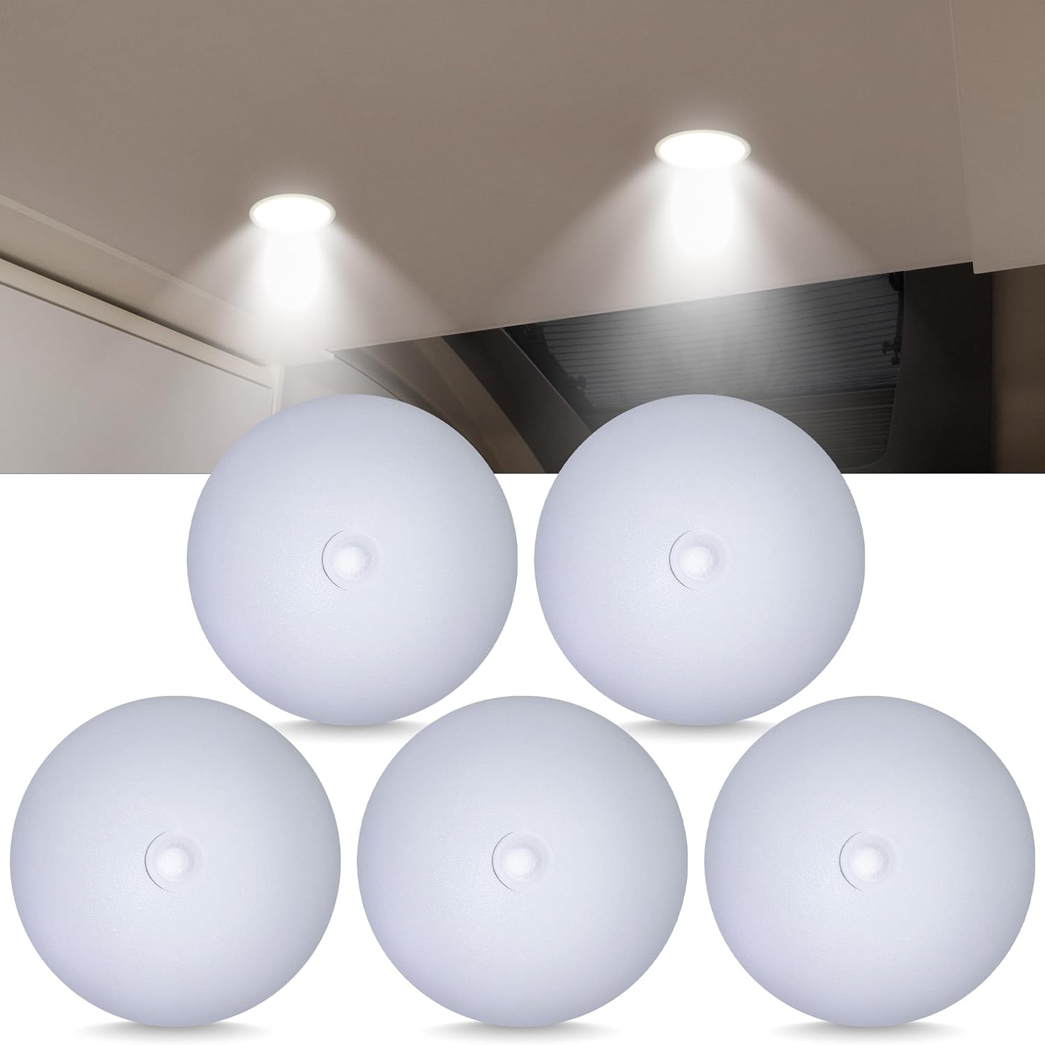 Command Electronics 12V LED Low Profile Surface Mount Ceiling Light with ON/Off Switch - OEM RV Camper Truck and Trailer Light - Made in USA - 4.5" Diameter - Hardware & Connectors Included | 5 Pack