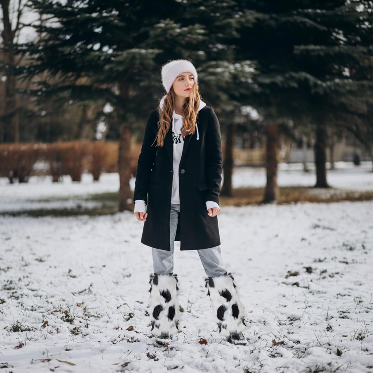 Tie Dye Women Furry Leg Warmers Faux Fur Boot Covers Fluffies Cuffs, 15.7" Tall - Image 7