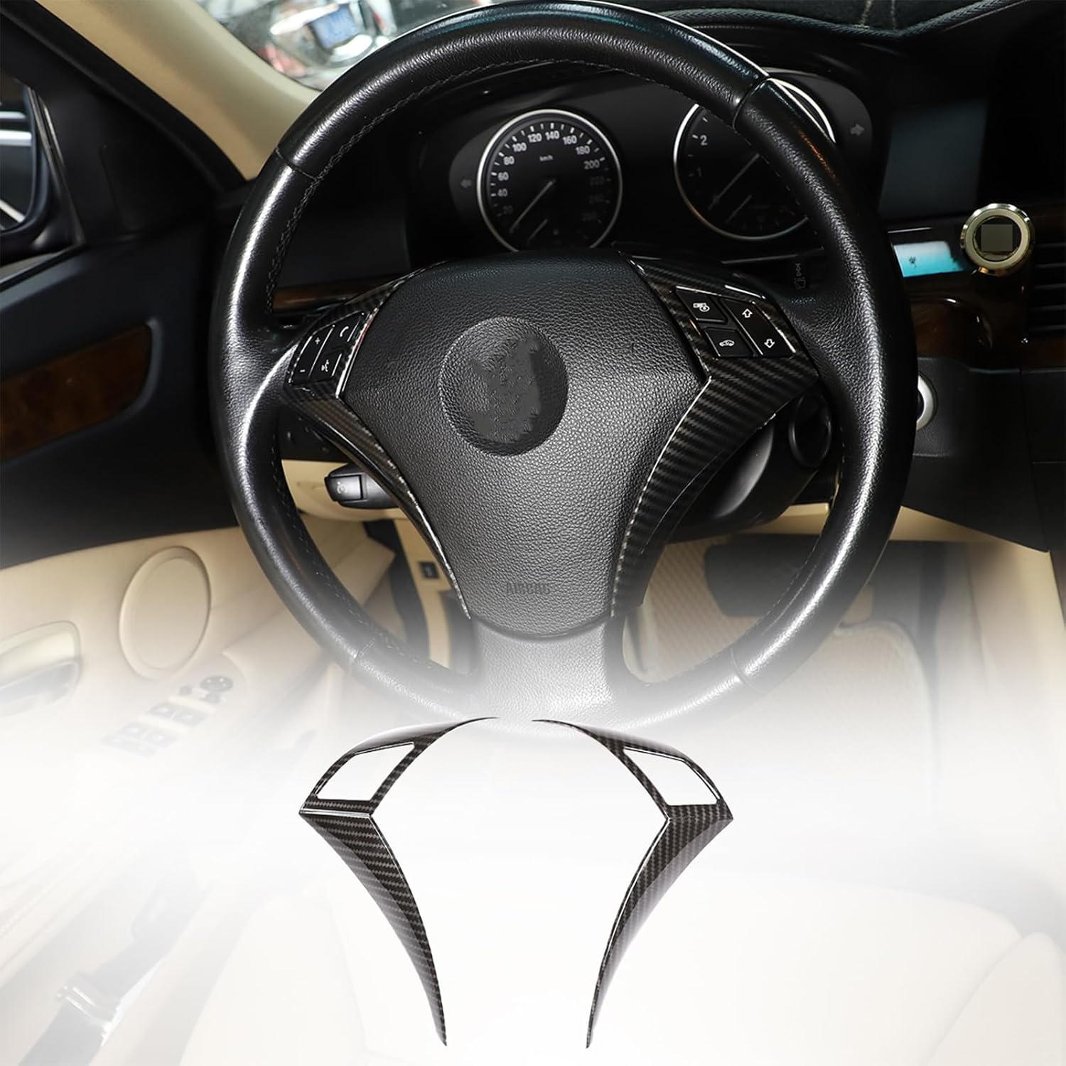 Car Interior Steering Wheel Button Trim Frame Compatible with BMW 5 Series E60 E61 2003-2007 ABS 2PCS Steering Wheel Panel Cover Trim Accessories (ABS Carbon)