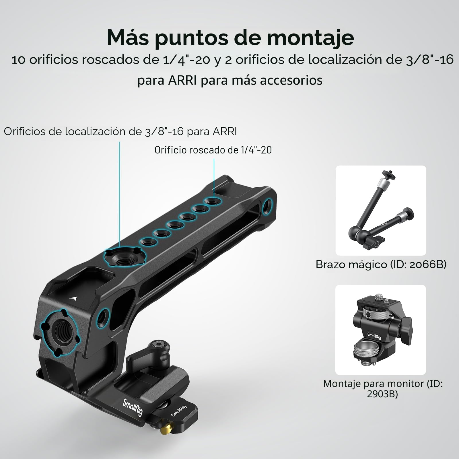 SMALLRIG NATO Top Handle Ligero , Mango NATO de Liberación Rápida con NATO Rail para Jaula de Cámara DSLR, Top Handle Universal con 5 Adaptadores de Zapata - 4345