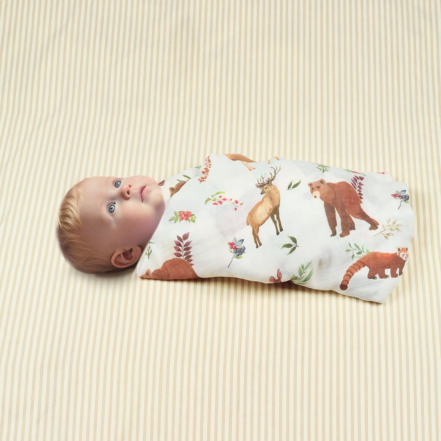 Muslin Swaddle Blankets, Baby Neutral Swaddling Blanket for Boys Girls, Super Soft 70% Viscose from Bamboo and 30% Cotton, Large 47" x 47", Safari Jungle & Checkered, Newborn Baby Registry