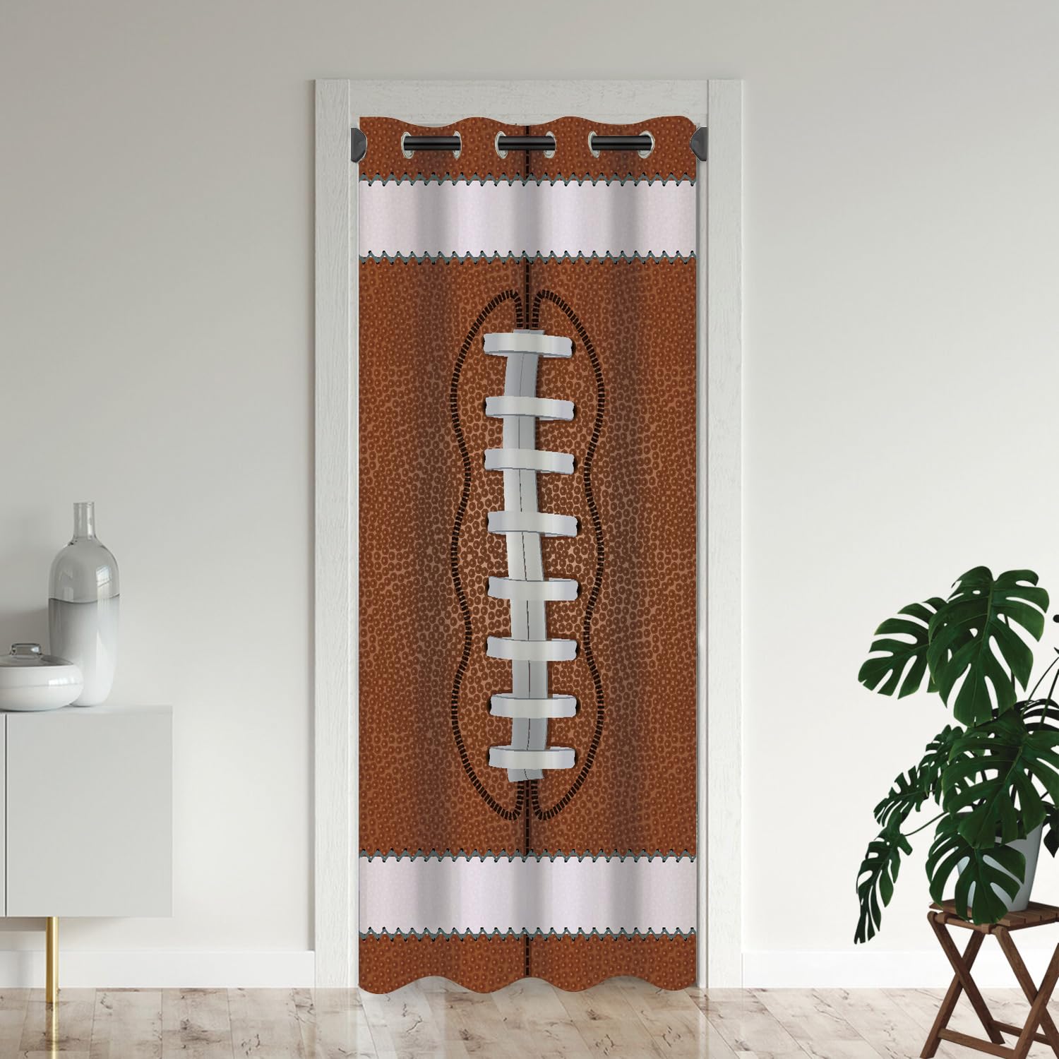 Sports America Football Door Curtains for Doorways, Rugby Laces Closeup Background Blackout Curtain for Bedroom Closet, Grommet Thermal Insulated Privacy Door Drapes for Room Divider, 42