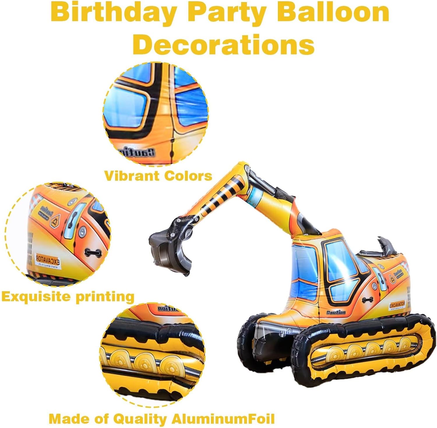 3PCS Self-Standing Excavator Balloon 38.2″ × 26.8″ – Large 4D Foil Construction Excavator Party Decoration, Easy to Inflate, Birthday, Shower & Construction Theme Supplies image 3
