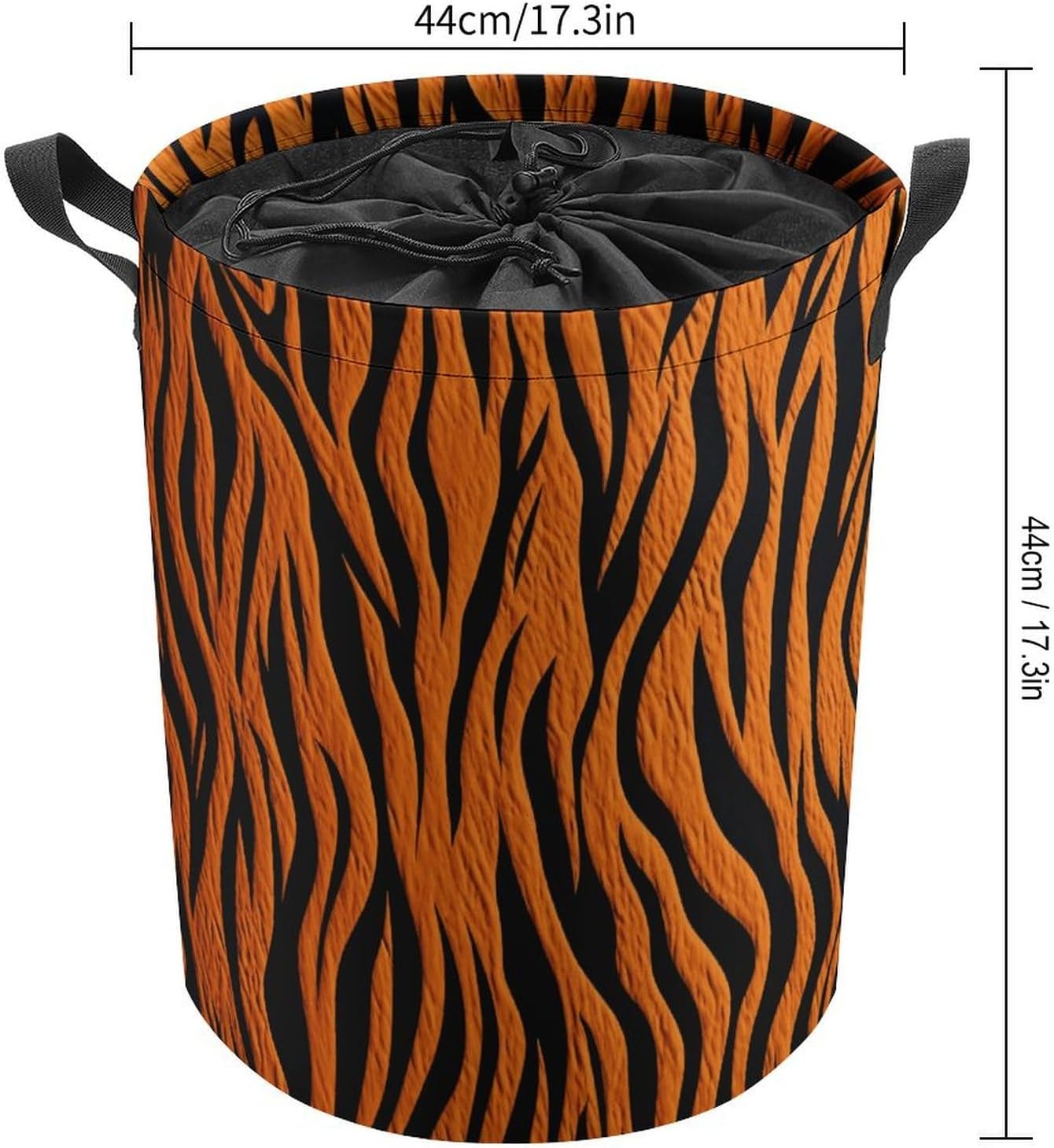 Tiger Stripes Orange Laundry Basket with Lid Collapsible Waterproof Laundry Hamper Large Drawstring Clothes Hamper Storage Bin with Handles for Home Bathroom Bedroom Dorm 17.3 x 17.3 Inch