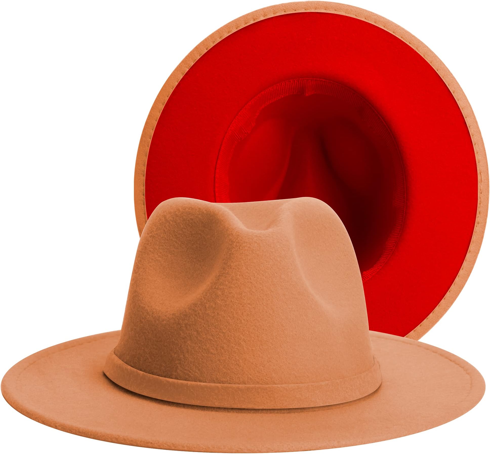 Eric Carl Trend Red Black Patchwork Wool Felt Jazz Fedora Hat Casual Men Women Leather Band Wide Brim Felt Hat