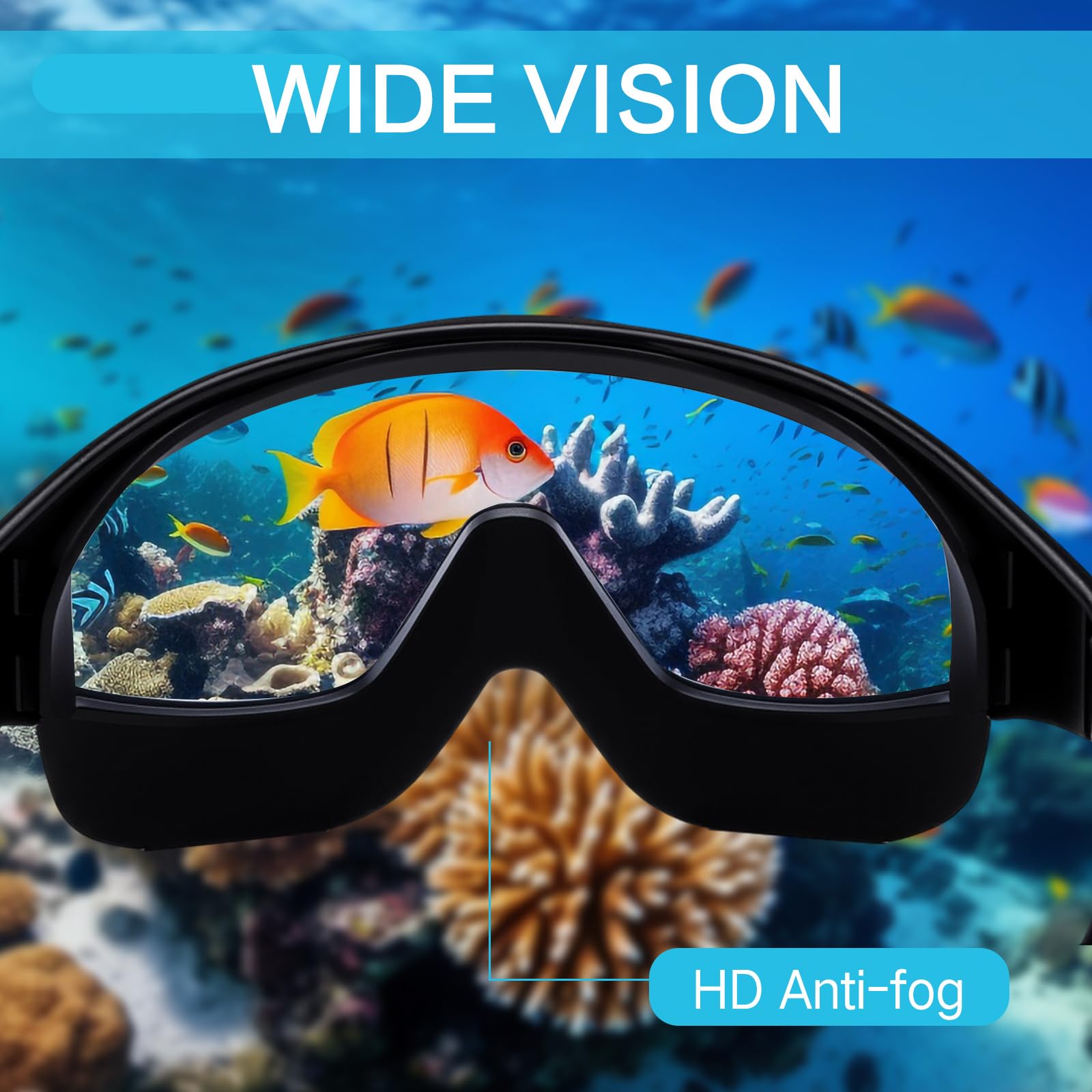 Kanayu 6 gafas de natación de visión amplia, sin fugas, antivaho, para adultos, con tapones para los oídos, clip de nariz para adultos, hombres y mujeres
