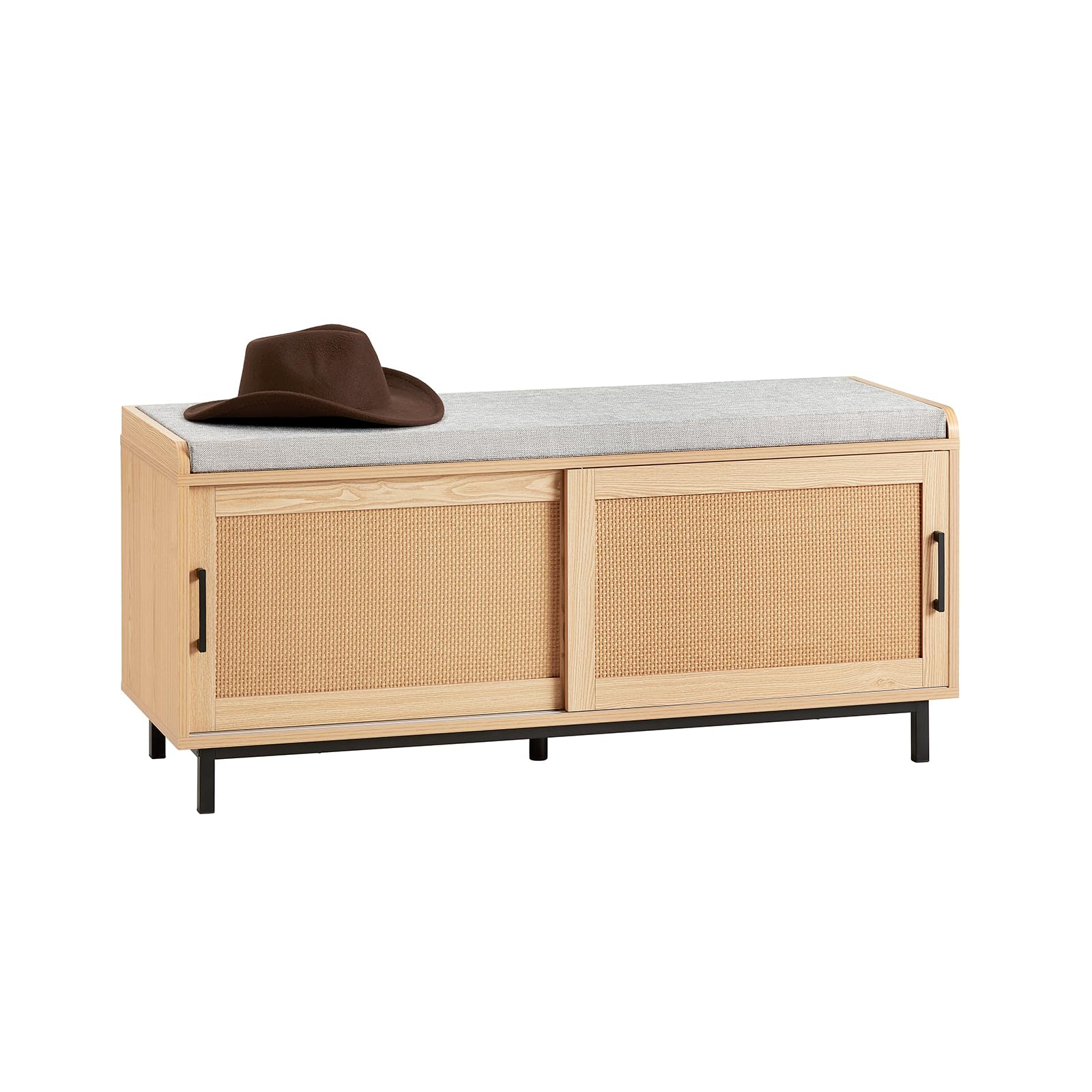 SoBuy Panca Scarpiera con 2 porte scorrevoli naturale e grigio 110x40x49cm FSR154-N
