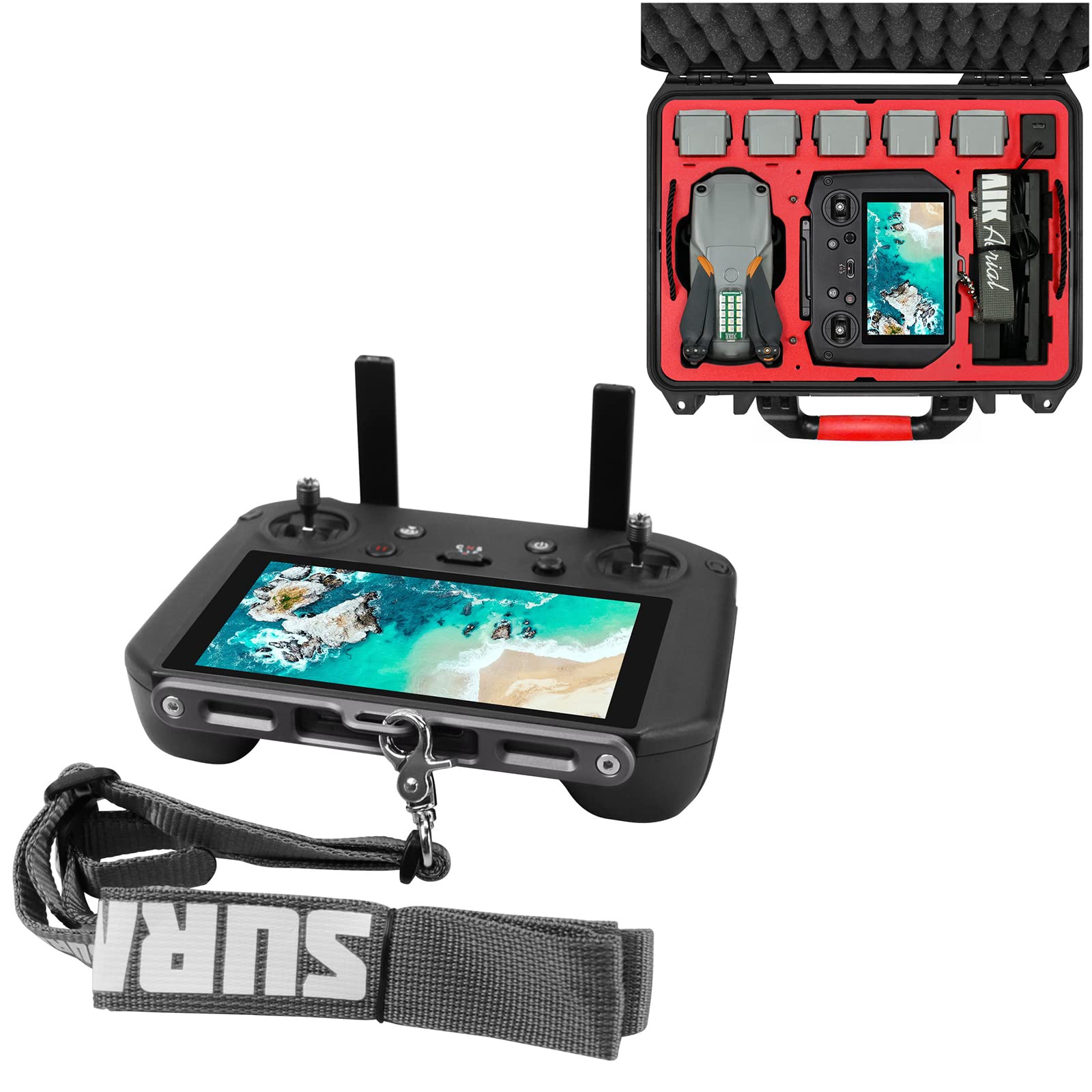 SYMIK P380-MA2DL-V3 Air 2S Mavic Air 2 Dual Layer Waterproof Hard Carrying Case for DJI Air 2S, Mavic Air 2 Bundle with SYMIK Aluminum Bracket and Neck Strap (Lanyard) Combo for DJI RC Pro