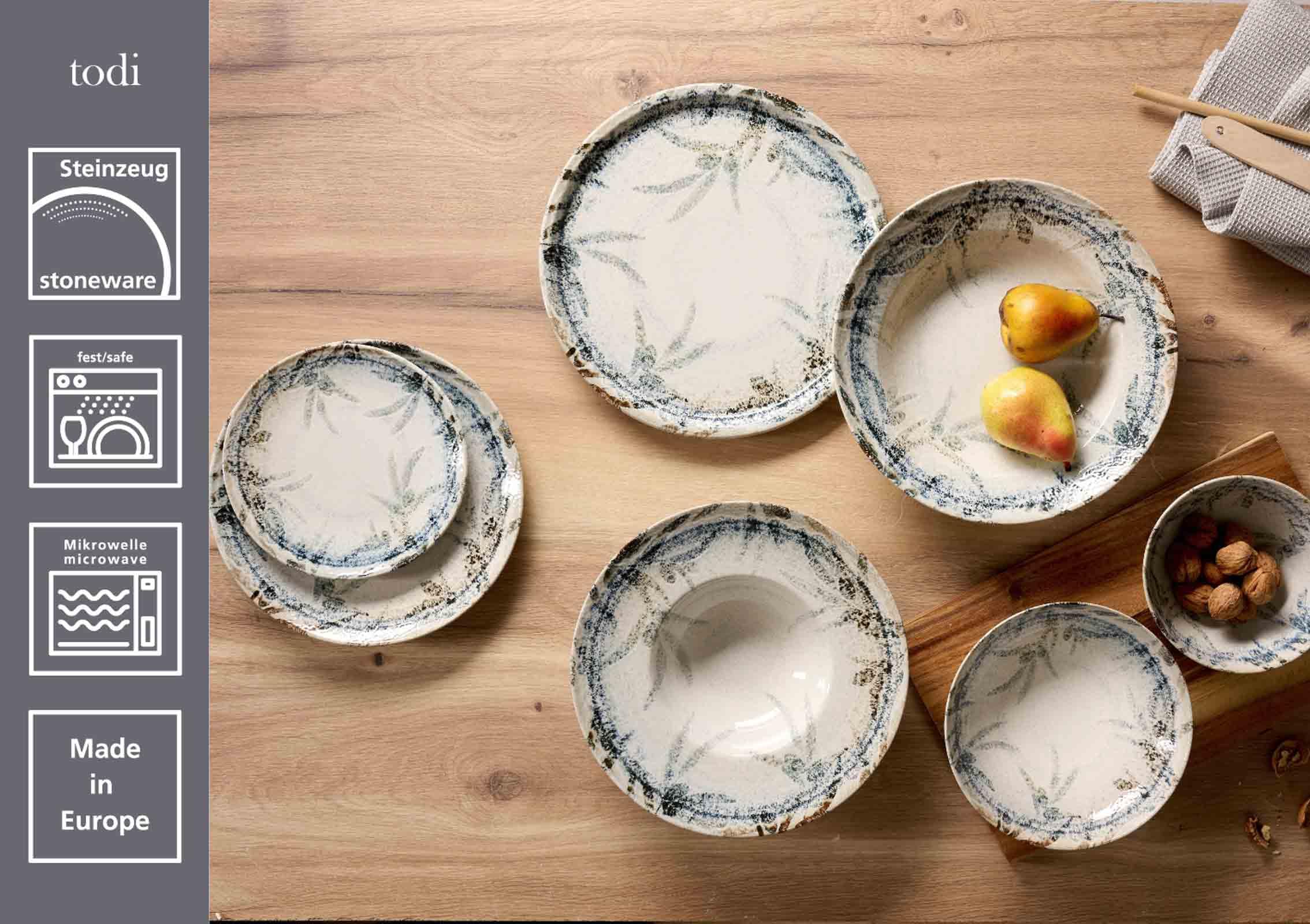Ritzenhoff & Breker Todi Geschirr-Set 12-teilig | Modernes Kombiservice aus Steinzeug | Teller & Schalen für 4 Personen, Spülmaschinenfest & Mikrowellengeeignet
