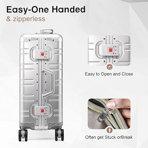 Miniatura 8 de Equipaje de mano de aluminio de 22 x 14 x 9 pulgadas, aprobado por aerolíneas, equipaje sin cremallera, maleta de aluminio de alta calidad, equipaje