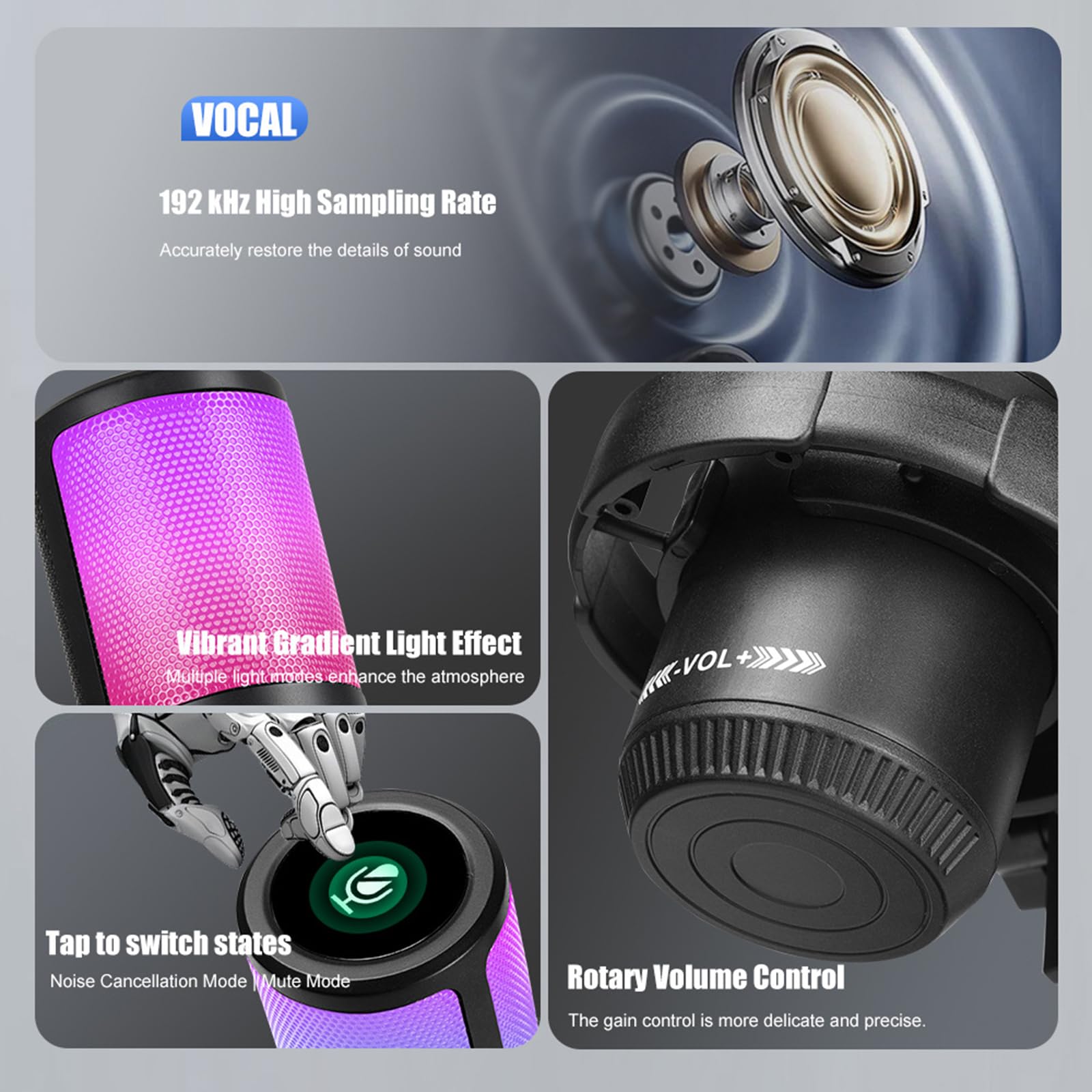Micrófono USB de estudio profesional con filtro reductor de ruido para transmisión de video y canto profesional, micrófono condensador USB con filtro de ruido para transmisión