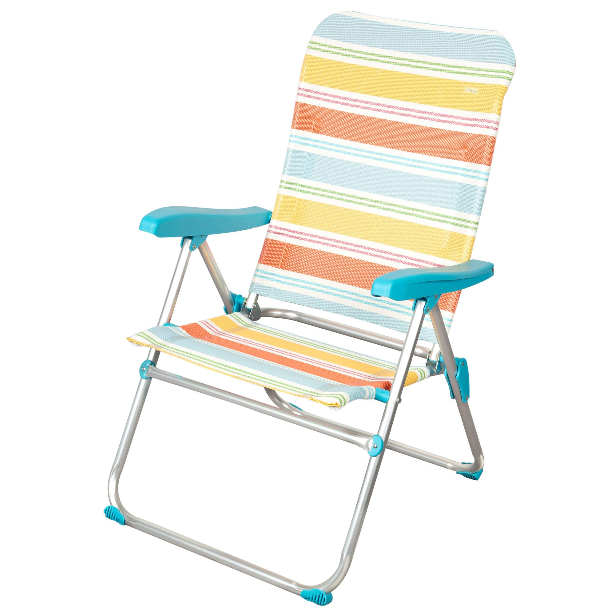 AKTIVE Folding Beach Chair, 47 x 63 x 93 cm, Reclining 5 positions, Aluminium and Textilene, Multi-coloured Stripes, Anti-rollover, Lightweight and portable, Hand handles, Easy Transport, Model