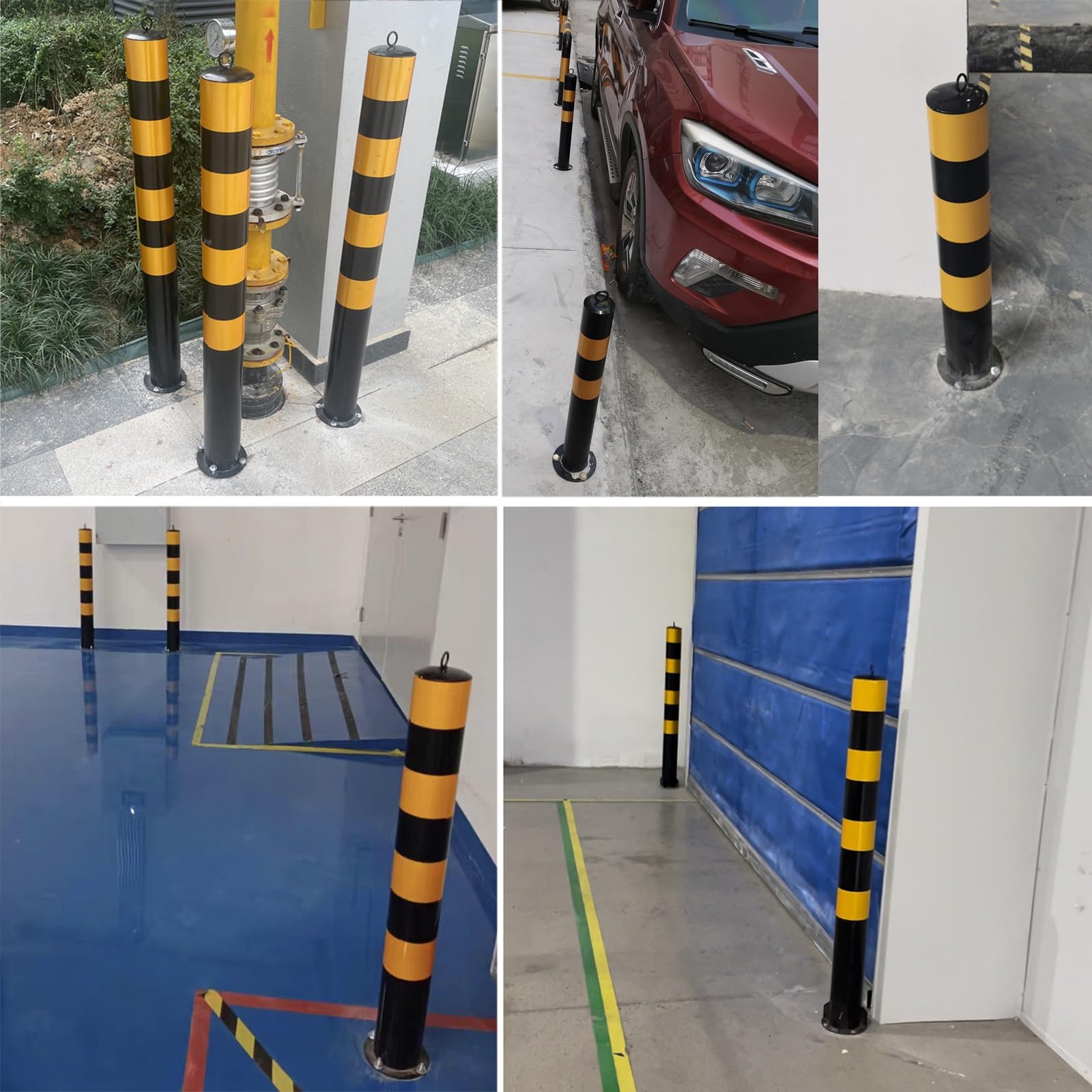 Poste de estacionamiento, Cono Reflectante de Seguridad Vial - Postes delimitadores Negros y Amarillos, Poste de Barrera de Entrada de vehículos de 60/75 cm de Altura para estacionamiento, m