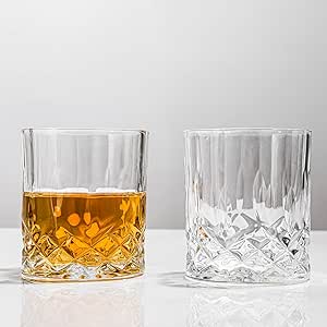 LKMY Whiskeyglas Set 2er - Sechseckige Kristallgläser 300ml Grau