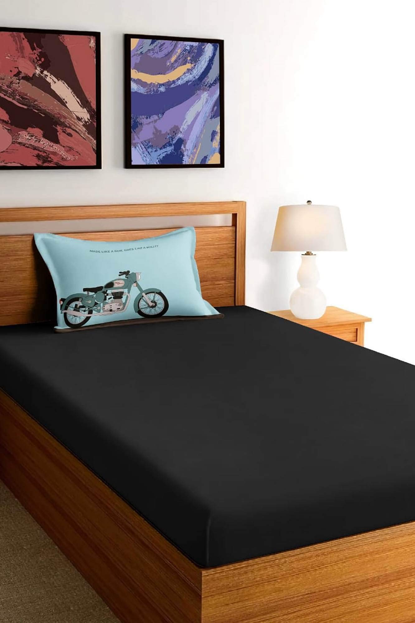 Filymore Plain/Solid Single bedsheet with 1 Digital Printed Pillow Cover,Size: 60 x90, Design-24