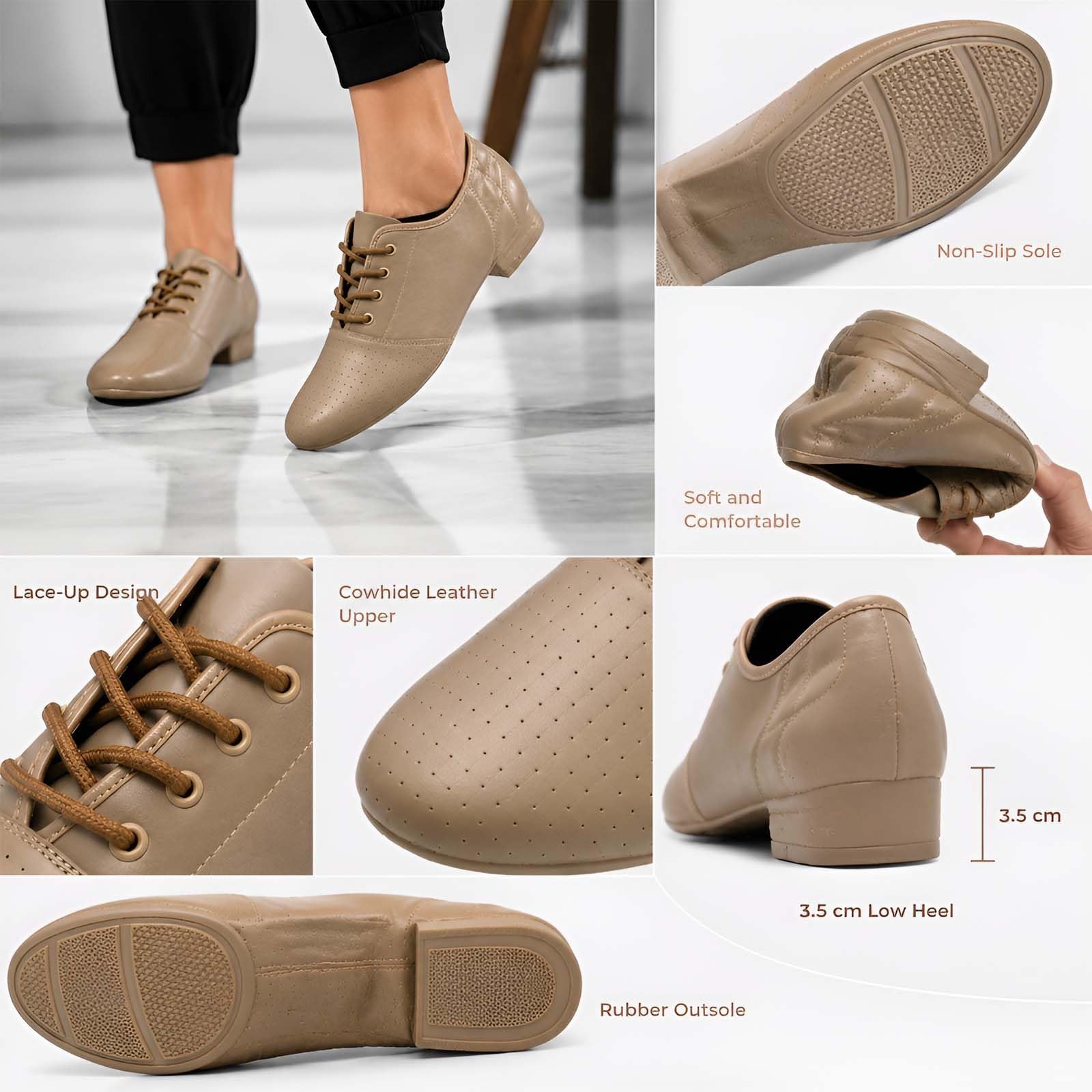 Zapatos de Jazz Mujer, Punta Redonda para Clase de Danza y Escenario