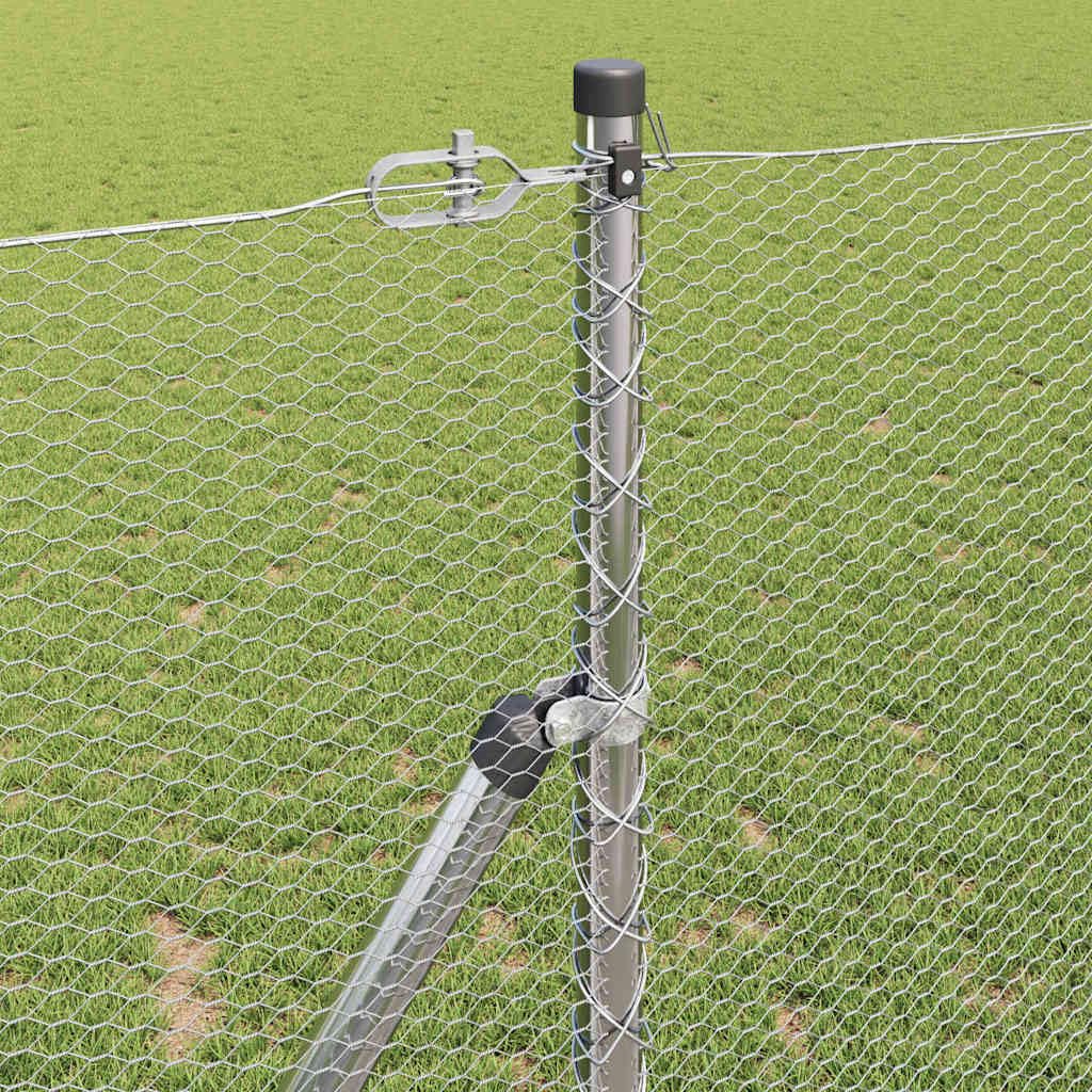 Recinzione in acciaio zincato, 25 x 1,4 m, con 11 pali, motivo a rete, resistente alle intemperie, resistente alla corrosione, per giardino, terrazza, cortile e delimitazione di terreni