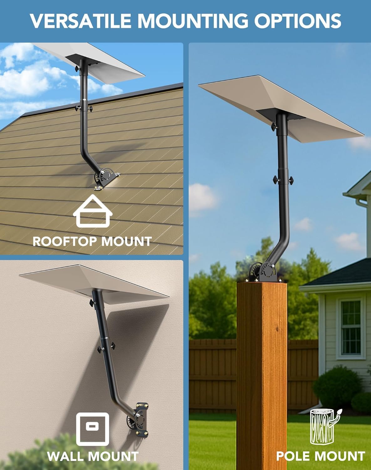 Zestaw aluminiowych adapterów do rur do montażu ściennego dla anteny Starlink Gen 3 Standard V3, w pełni regulowany uchwyt UB-AM z kątem 360°, montaż z długim słupem przedłużającym, zewnętrzna kotwica