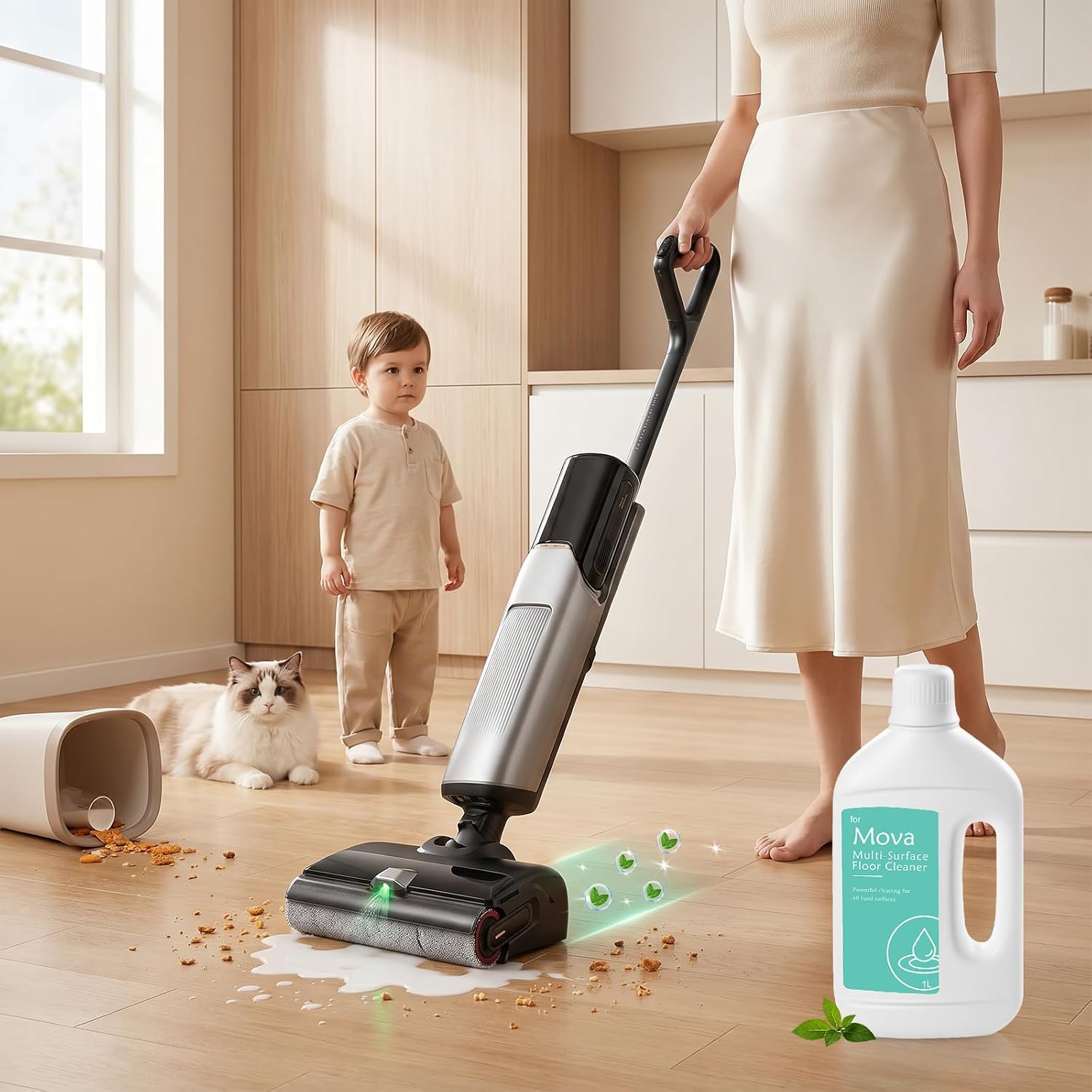 Floor Cleaning Solution for Mova Robot Vacuum and Wet Dry Vacuum Cleaner | Deeply Cleans Various Hard Floors Without Leaving any Residue. 1L, 33.81 Fl Oz, Original Flavor