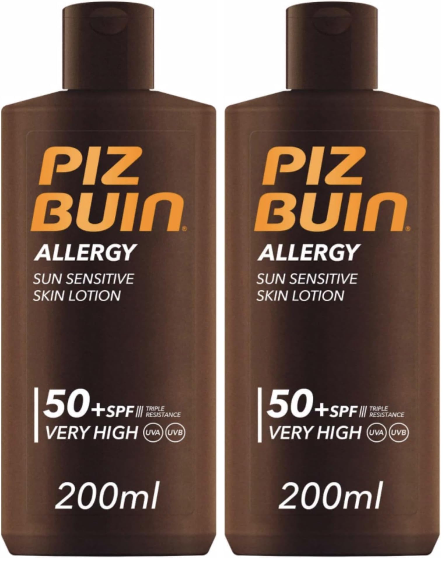 PIZ BUIN Allergy Protector Solar Corporal SPF 50+, Protección muy alta para pieles sensibles, Loción para el cuerpo, Protección UVA/UVB, Rápida absorción, 200 ml (Paquete de 2) con descuento