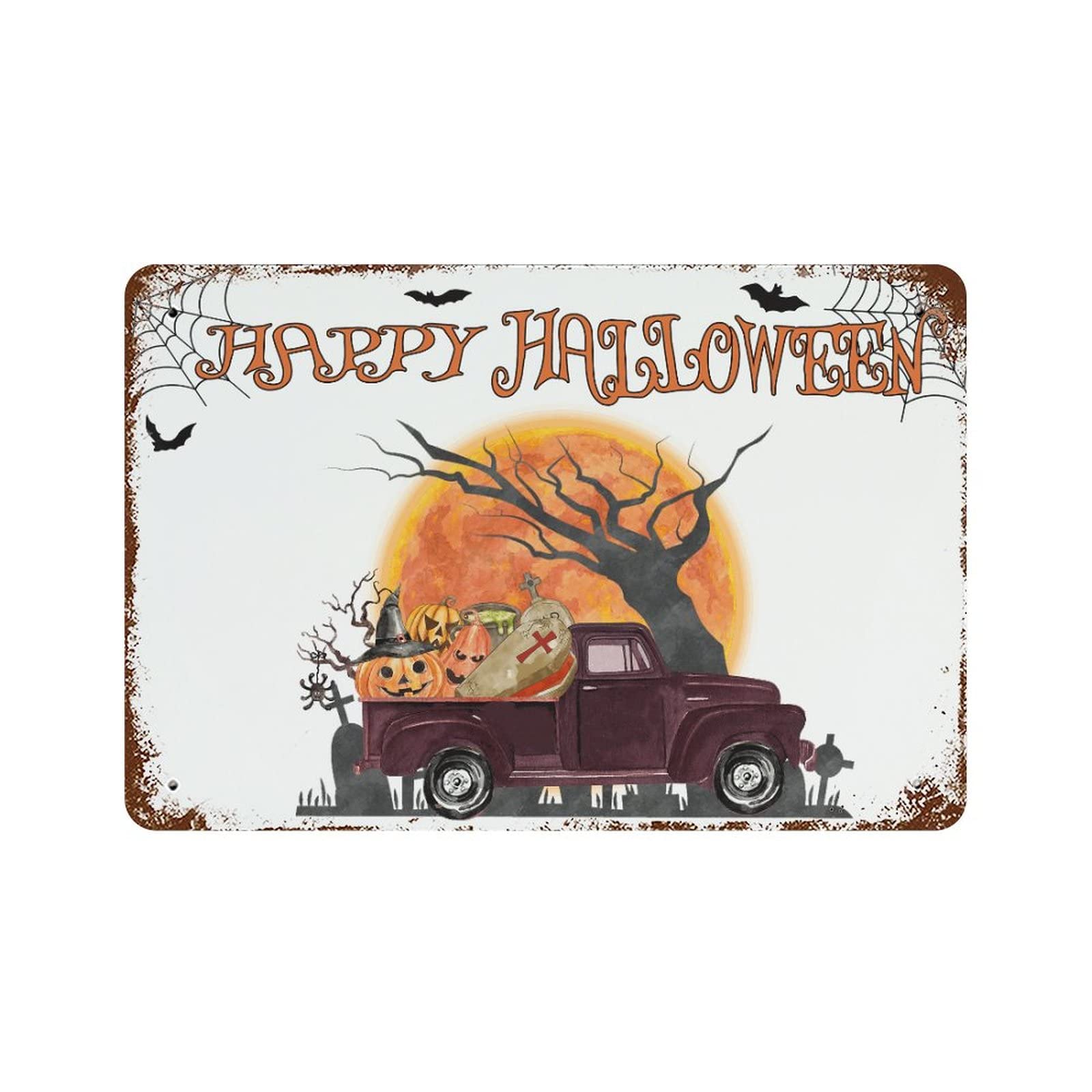 Panneau en métal Happy Halloween Citrouilles déco automne 30x45 cm