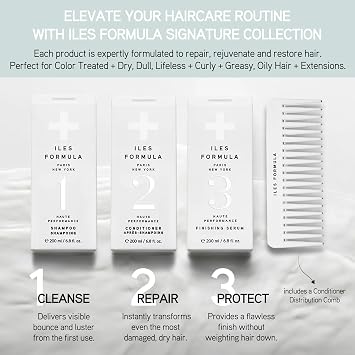ILES FORMULA Signature Collection Deep Repair Shampoo & Conditioner w/Finishing Serum Blow Dry Cream for Dry, Damaged, Frizzy Hair - Hydrating Hair Care for Less Breakage & Healthy Hair Growth