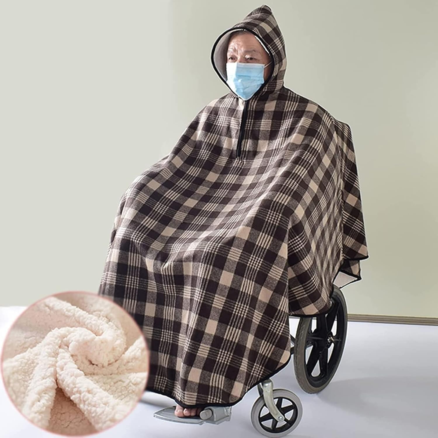 Poncho/Chal calefactable para Silla de Ruedas - Suave y cálido, Forrado de Felpa, Resistente al Viento, Accesorio Universal para el frío, Apto para sillas de Ruedas manuales y eléctricas