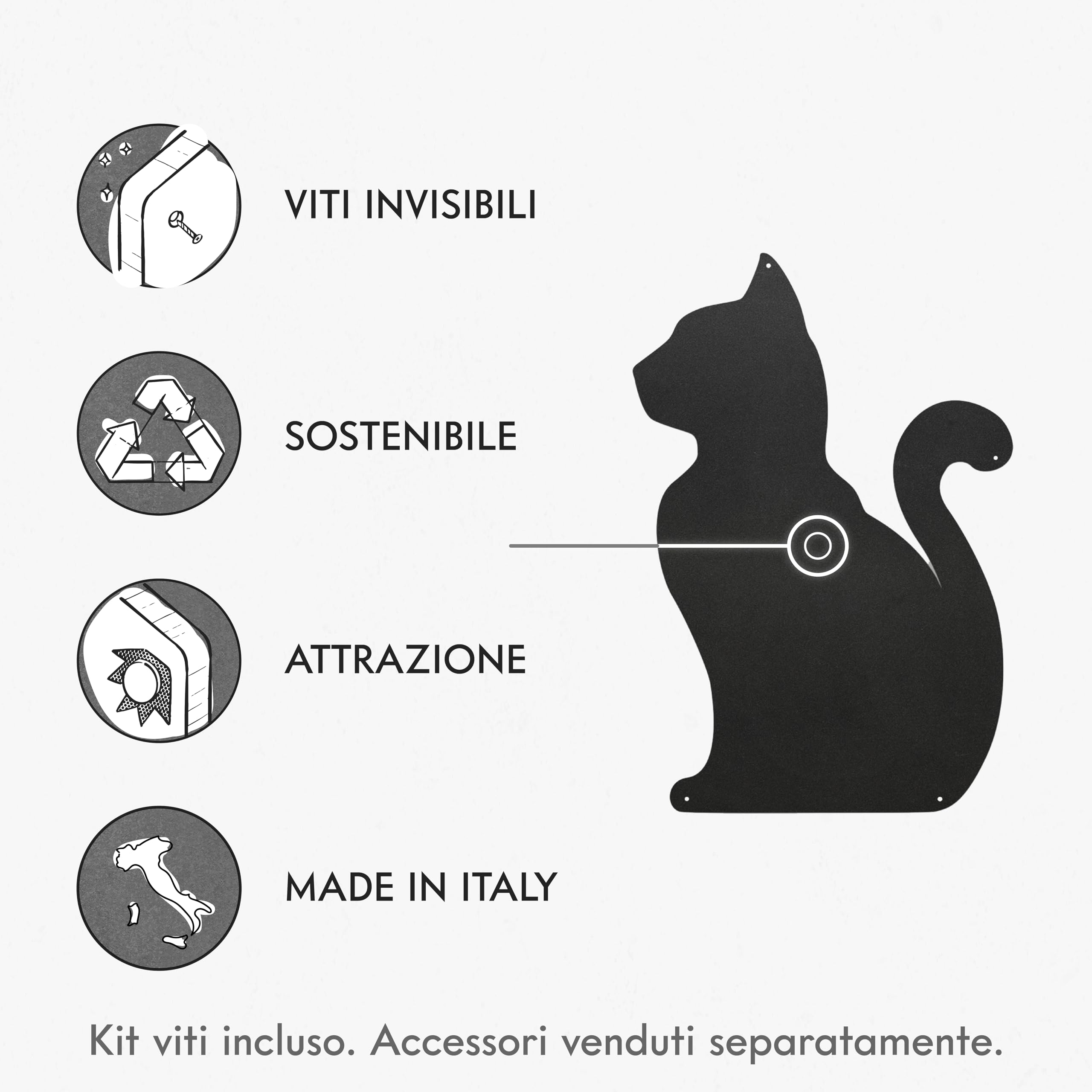 KalaMitica - Lavagna Magnetica da Parete - Scrivibile con Gessetti e Cancellabile - Gatto - Nero Antracite - 56x38 cm