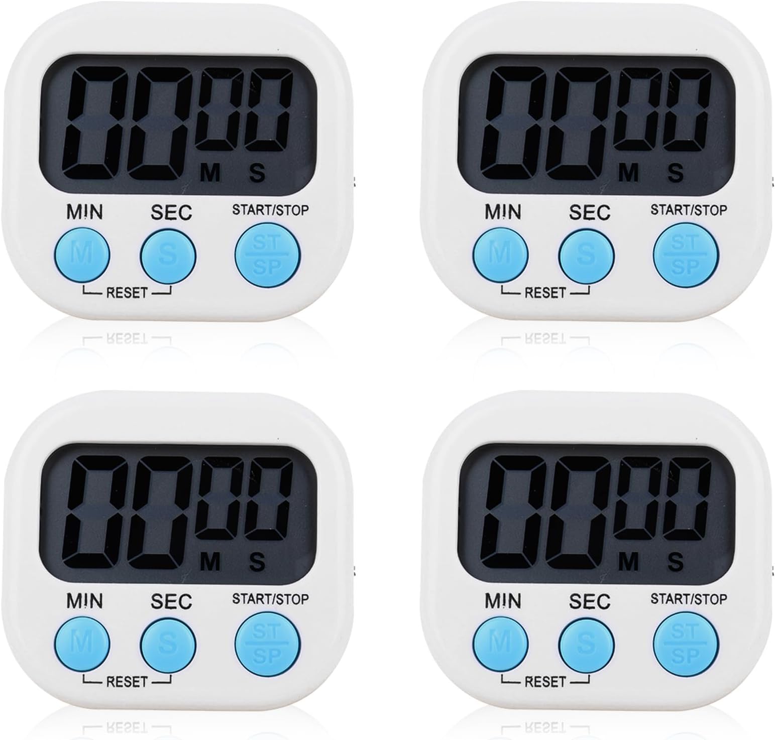 SULIVES 4PCS Digital Kitchen Timer Magnetic Backing Stand Timers, LCD Display Loud Alarm Timer Clock for Baking, Kitchen, Study, Exercise Training, Count