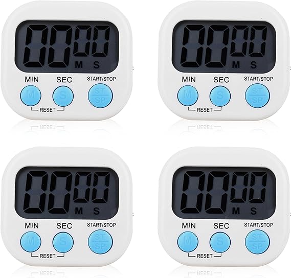 SULIVES 4PCS Digital Kitchen Timer Backing Stand Timers, LCD