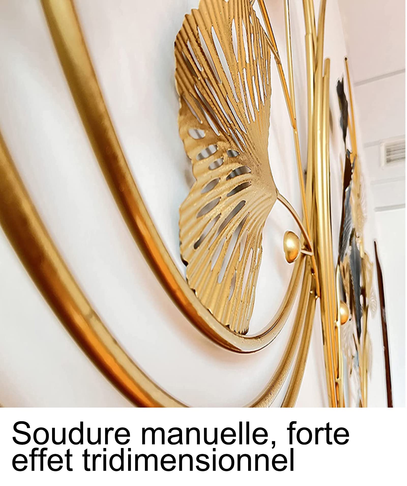 BHKERUZ 3D métal Statue de décoration Murale de Feuille de Ginkgo,110*67cm | Fer forgé Moderne, Artisanat entrée Couloir décoration Murale Ornement, pour Salle D'étude Chambre à Coucher Hôtel