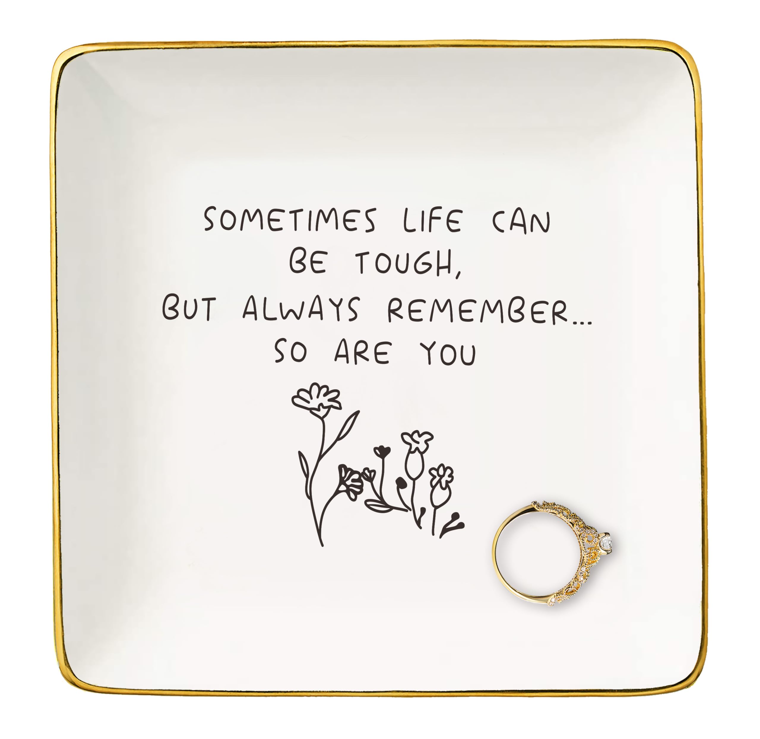 NZY Stay Strong Sympathy Gift Inspirational Quotes Gifts For Women Affirmations Positive Motivational Encouragement Christmas Ceramic Jewelry Tray Trinket Holder Ring Dish