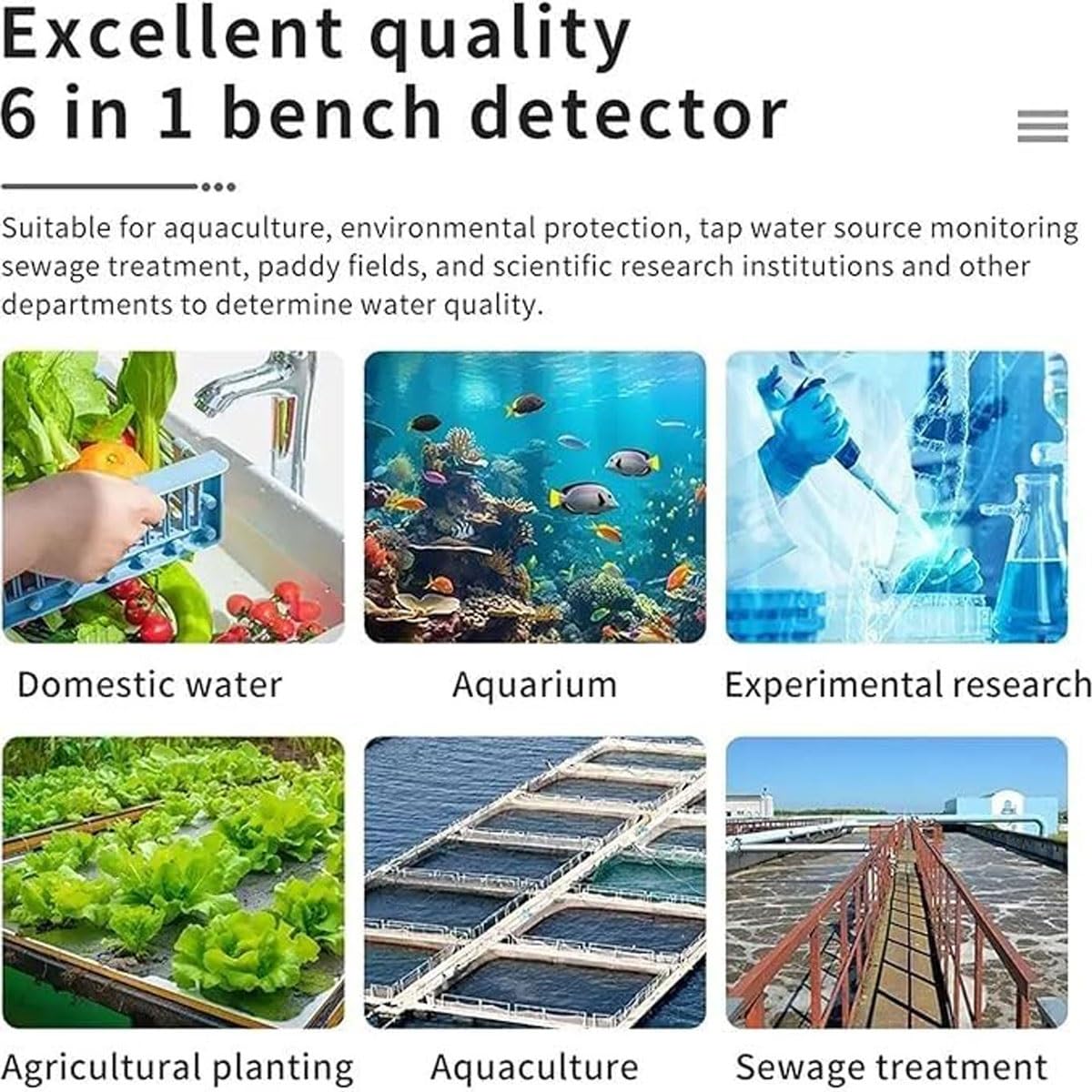 Laboratoryjny miernik PH 6 w 1, cyfrowy monitor jakości wody z kompensacją temperatury 0-50°C, detektor jakości wody z funkcją zapisywania danych, do basenu, akwarium, laboratorium