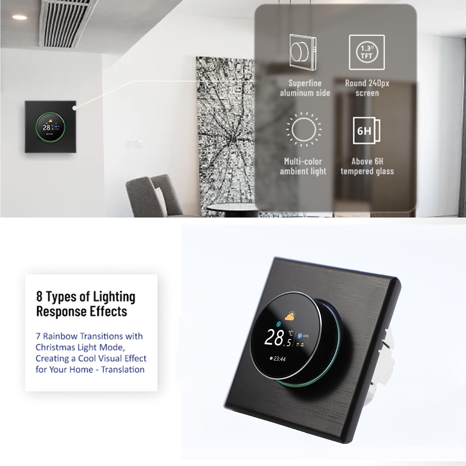 Smart Knob Farbthermostat Klimaanlage mit 2-Rohr, Sprachsteuerung, funktioniert mit Alexa Google Home, Smart Life App Control