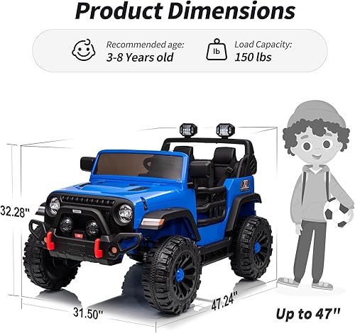 Miniatura 9 de Coche de juguete de 2 plazas para niños, 24V 4WD Ride-on Truck Coche eléctrico para niños con control remoto, motores 4x200W - Azul
