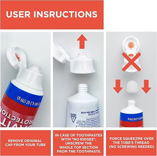 Miniatura 6 de Chrome Cherry SqueezMe Tapones de pasta de dientes con cierre automático, tapa de silicona para niños y adultos, dispensador de pasta de dientes sin