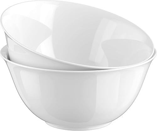 KooK Cuencos de cerámica para servir ensaladas, aptos para microondas y lavavajillas, porcelana blanca brillante, 41 onzas, juego de 4