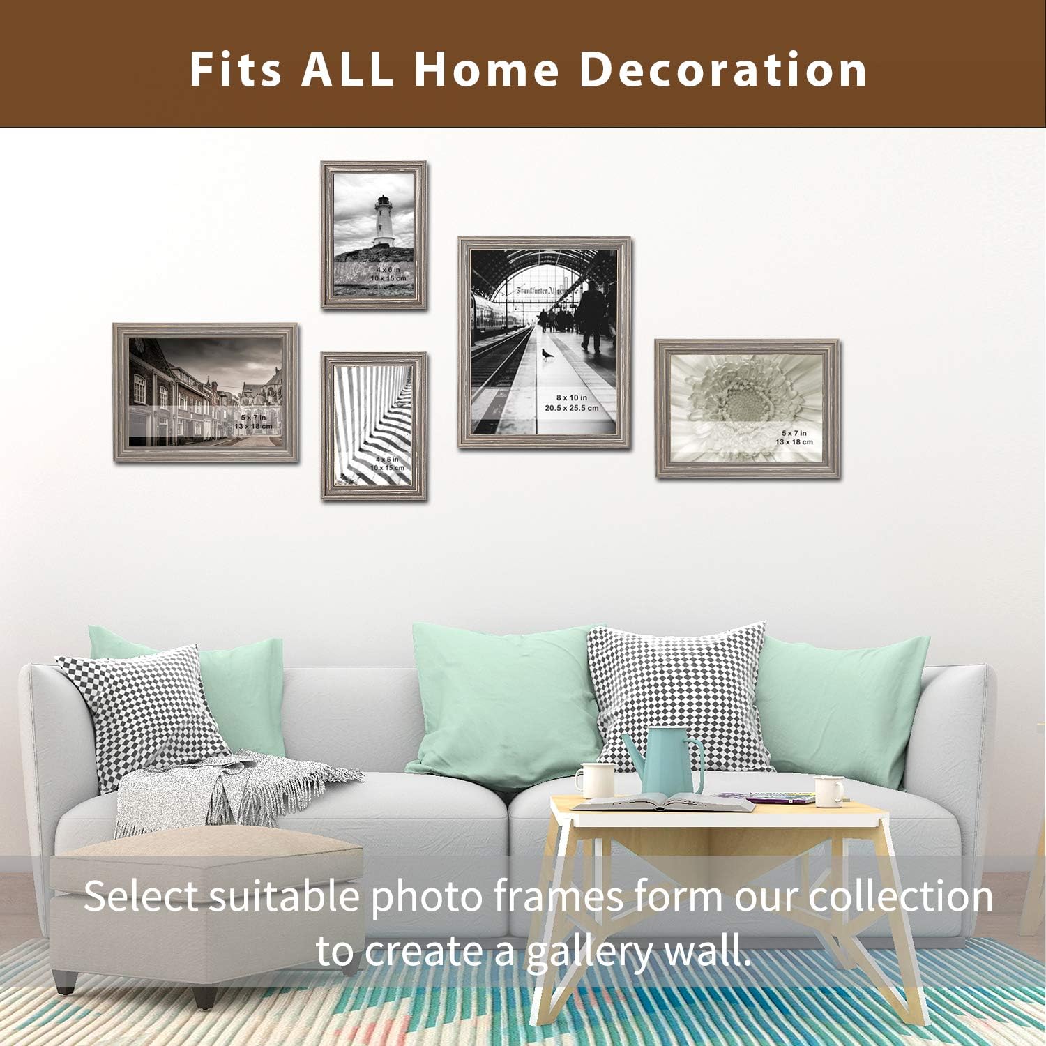 4x6 Gray Picture Frames - (6 Pack) Distressed Wood Textured Basic Designed Photo Frame with High Definition Glass For Table Top Display And Wall Hanging, Set Of 6