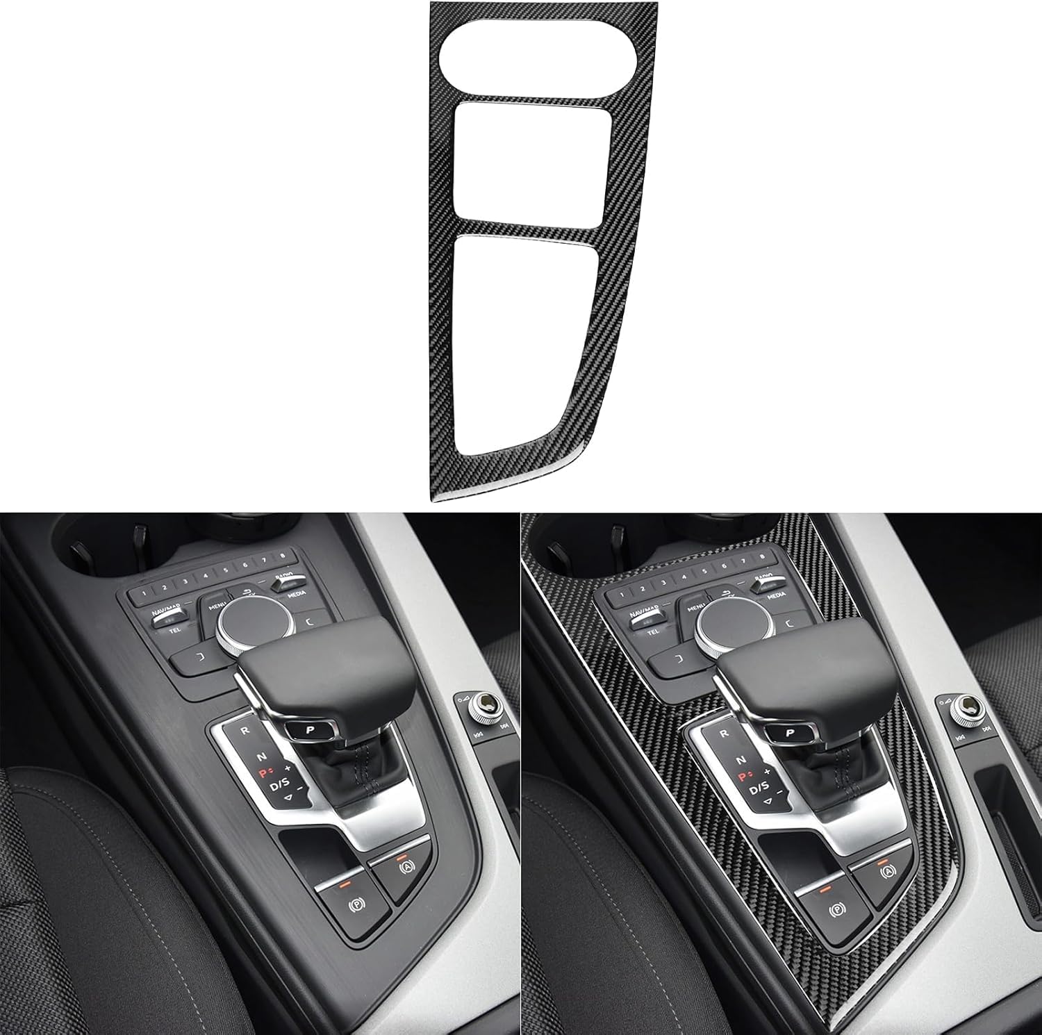 Real Quality Soft Carbon Fiber Car Center Console Gear Shift Panel Interior Trim Premium Sticker Cover Compatible with Audi B9 A4 S4 2017-2024 / A5 S5 RS5 2018-2024 Accessories Black - A