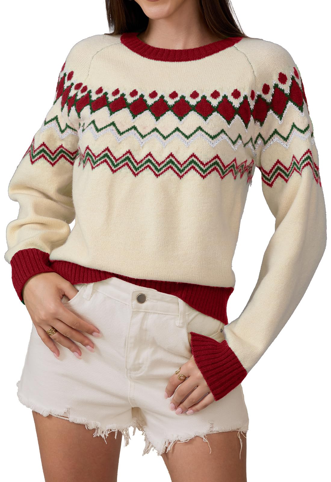 ANCAPELION Damen Grobstrick Pullover Casual Stricken Sweater Lange Ärmel Farbblock Sweatshirt Elegant Jumper Rundhals Lose Oberteile Weihnachtspullii Herbst Winter Outwear für Frauen